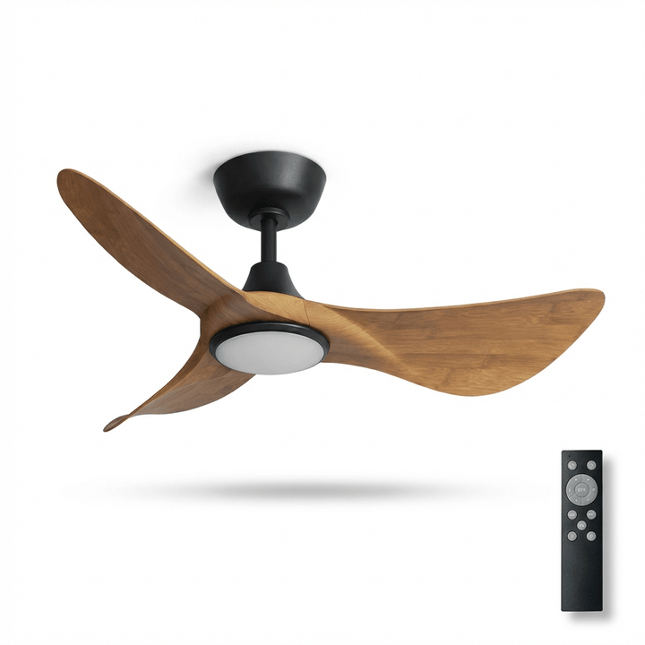 Ventilateur de Plafond Finn en Bois Sculpté avec Lumière