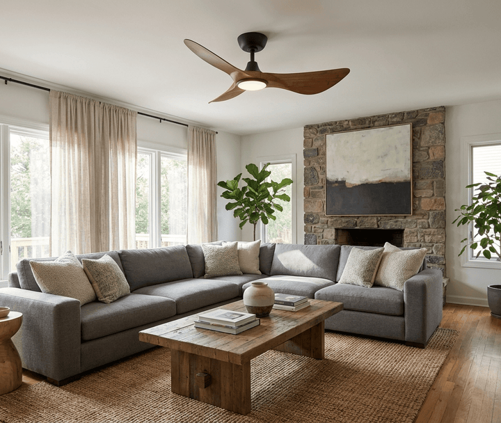 Ventilateur de Plafond Finn en Bois Sculpté avec Lumière