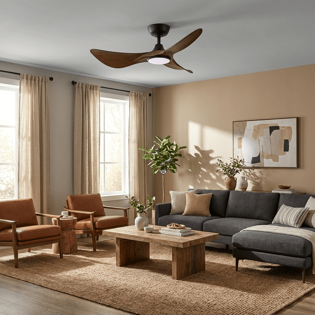 Ventilateur de Plafond Finn en Bois Sculpté avec Lumière