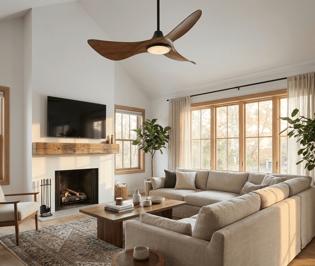 Ventilateur de Plafond Finn en Bois Sculpté avec Lumière