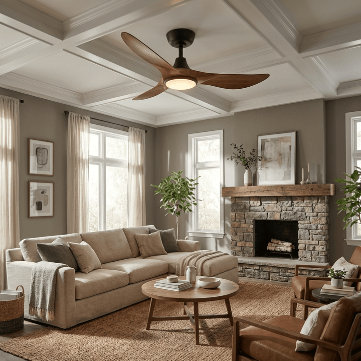 Ventilateur de Plafond Finn en Bois Sculpté avec Lumière