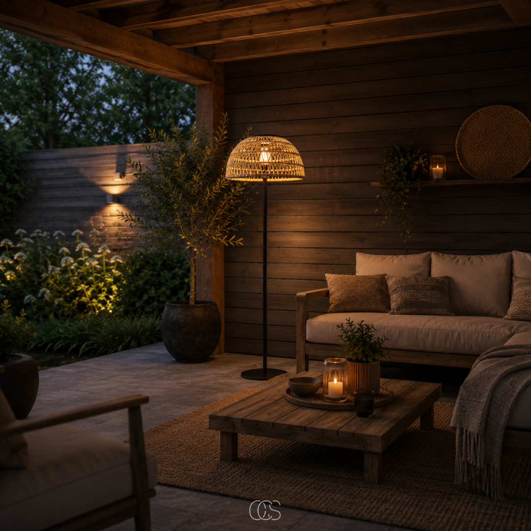 Lampadaire Solaire en Rotin - Sans Fil pour Jardin et Terrasse