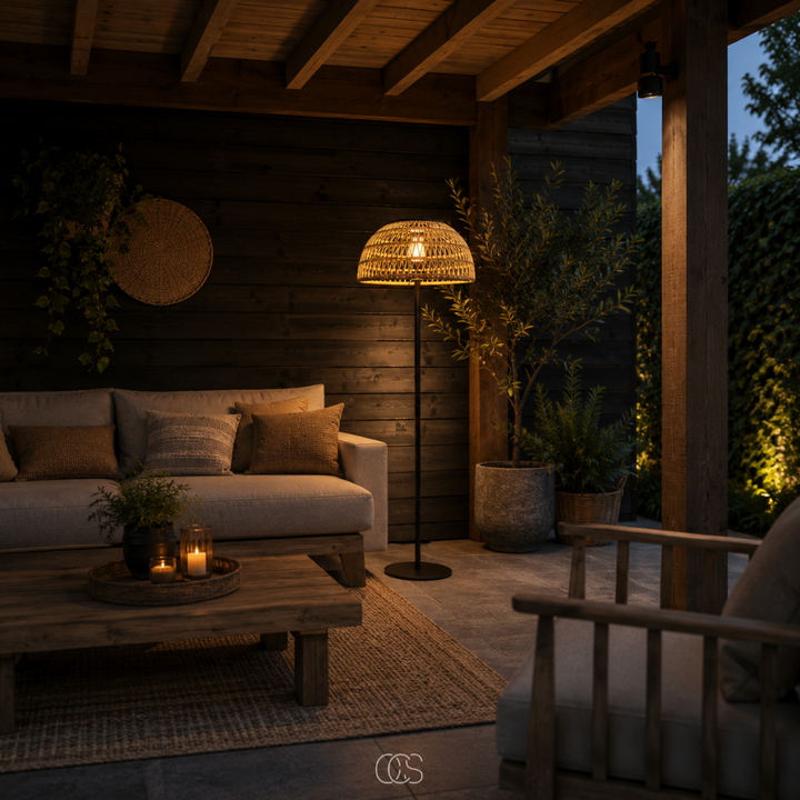 Lampadaire Solaire en Rotin - Sans Fil pour Jardin et Terrasse