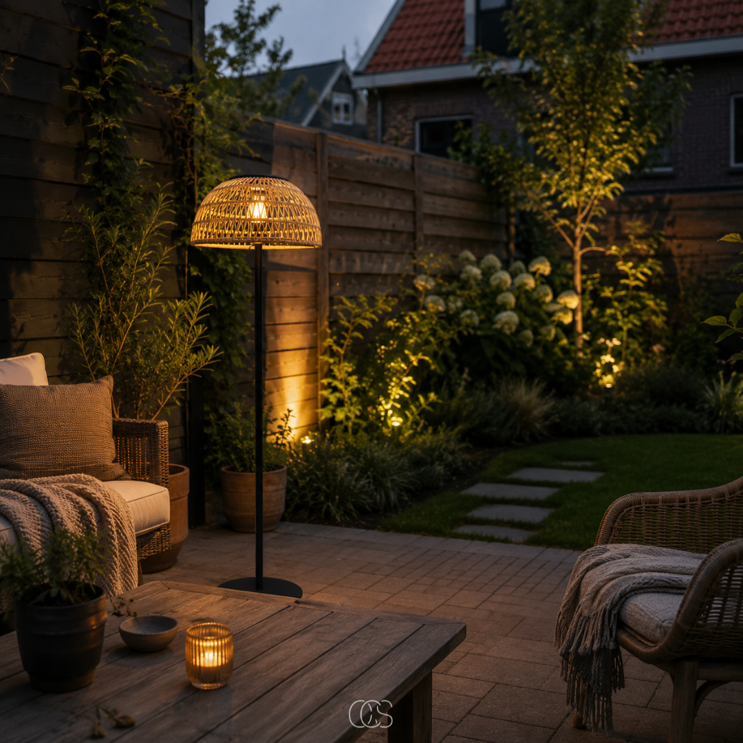 Lampadaire Solaire en Rotin - Sans Fil pour Jardin et Terrasse