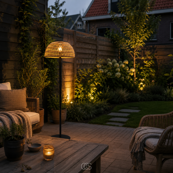 Lampadaire Solaire en Rotin - Sans Fil pour Jardin et Terrasse