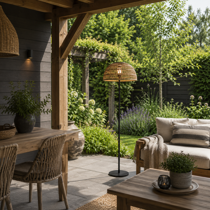 Lampadaire Solaire en Rotin - Sans Fil pour Jardin et Terrasse