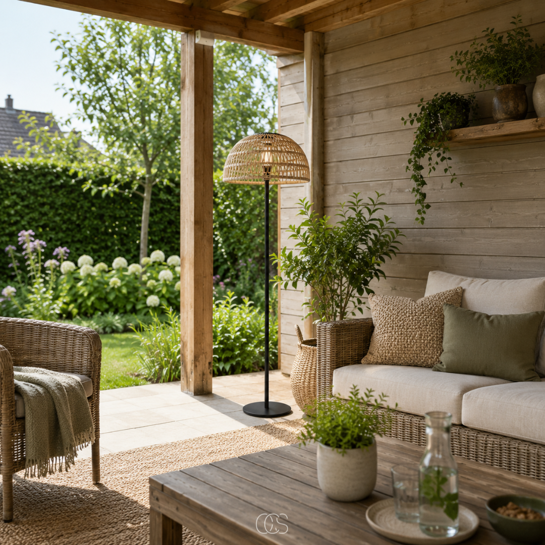 Lampadaire Solaire en Rotin - Sans Fil pour Jardin et Terrasse