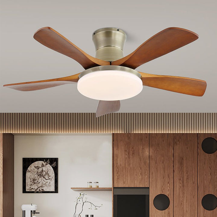 Plafonnier Ventilateur Elara Moderne en Laiton et Bois