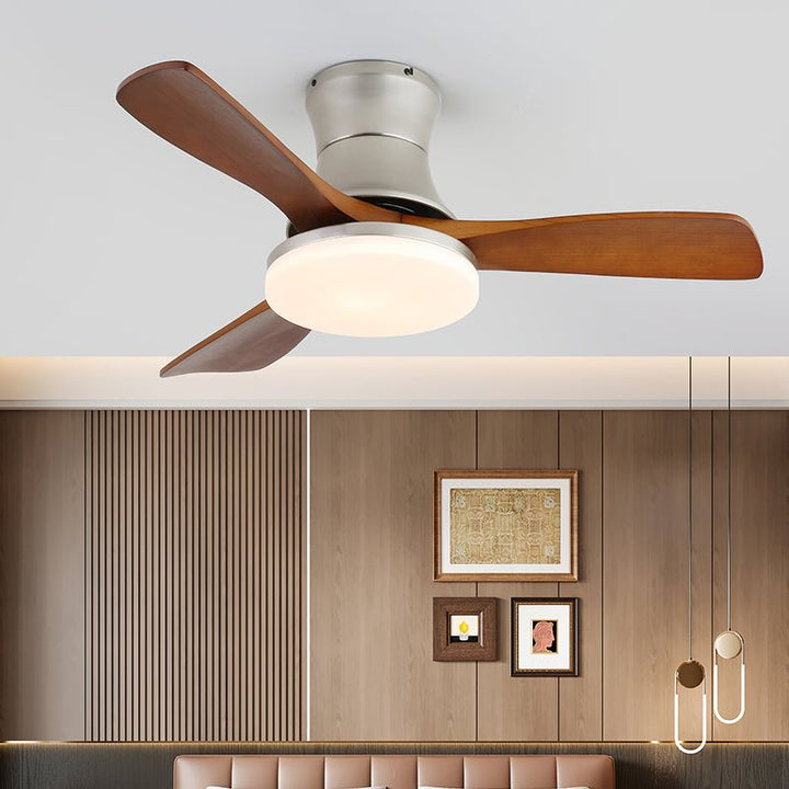 Plafonnier Ventilateur Elara Moderne en Laiton et Bois