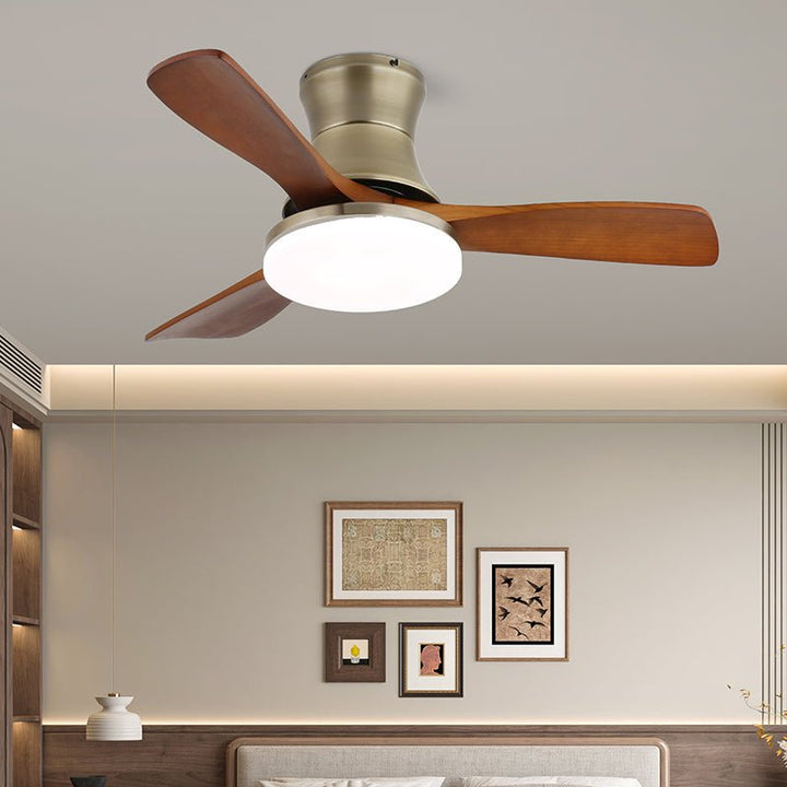 Plafonnier Ventilateur Elara Moderne en Laiton et Bois